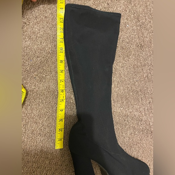 Vintage 90s  Grunge Square Toe stretch fabric/Sock knee-high boots - Picture 14 of 16